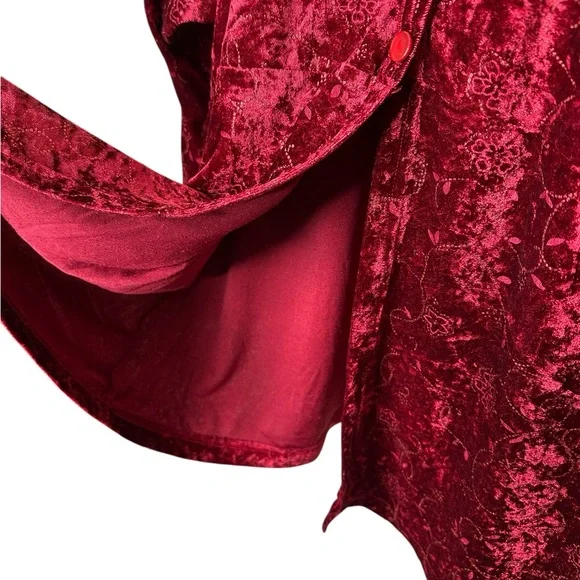 Vintage Crushed Velvet Babydoll Top Fairy Grunge Size 26 28 Red Floral Sparkly - Picture 5 of 13